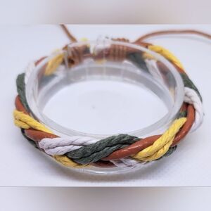 New leather bracelet braided brown yellow‎ white men's e91
